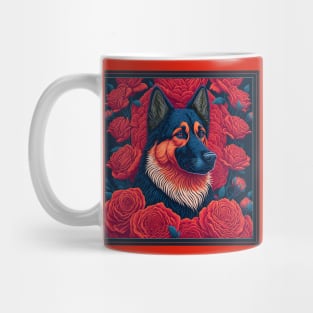 Dogs, shepherd dog and flowers, dog, style vector (Black  version #2 shepherd dog) Mug